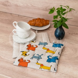 Printed half linen tray for hot pot "Puppies"